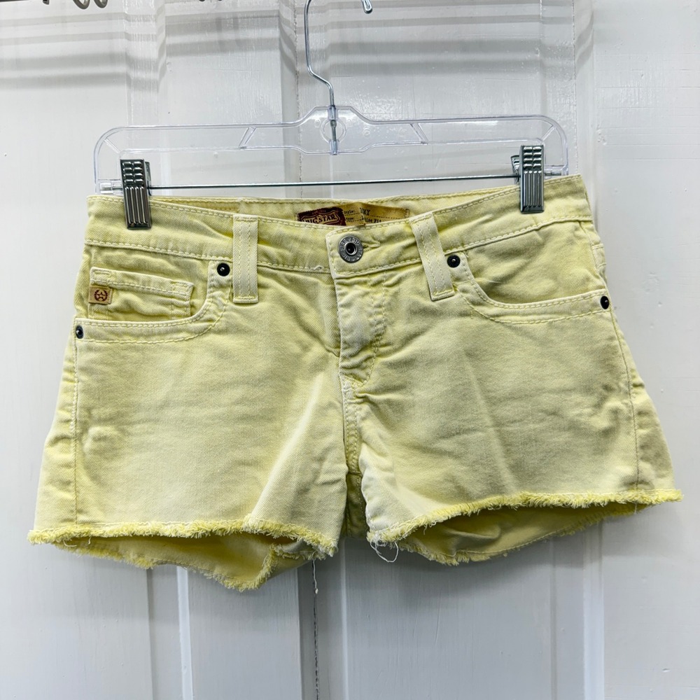 Big Star Remy Low Rise Yellow Denim Cut Off Shorts Size 27 Frayed Hem